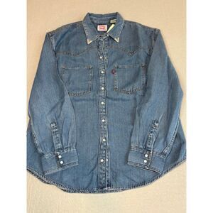 Levi's Teodora Western Shirt Womens Med Metal Tipped Collar Snaps NWT 79.50